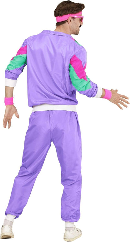 WIDMANN Unisex Men’s/Women’s 80s Track Suit. Purple, Pink and Green. Retro Party, Halloween and Carnival