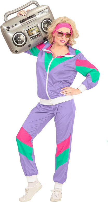 WIDMANN Unisex Men’s/Women’s 80s Track Suit. Purple, Pink and Green. Retro Party, Halloween and Carnival XL