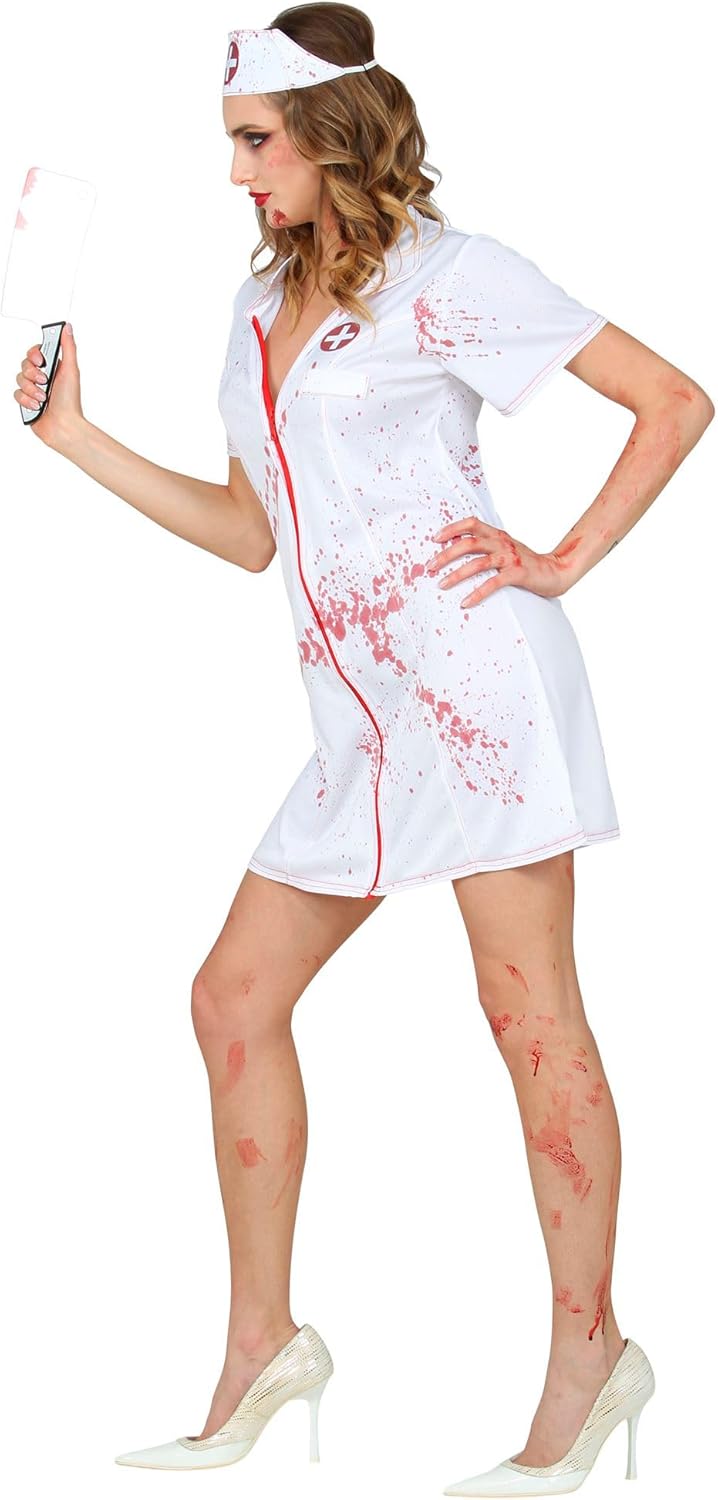 Widmann - Kostüm Zombie Krankenschwester, Kleid, Kopfbedeckung, Halloween, Karneval, Mottoparty XS