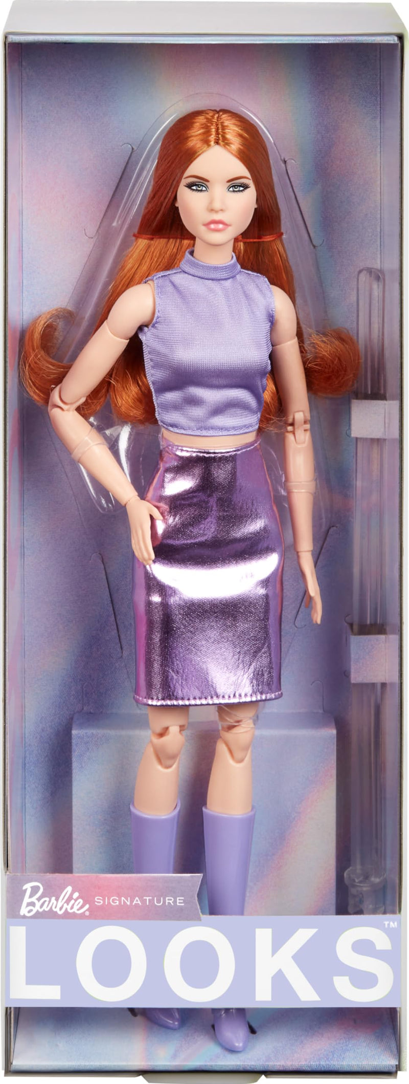 Barbie Looks Doll, Collectible No. 20 with Red Hair and Modern Y2K Fashion, Lavender Top and Faux-Leather Skirt with Knee-High Boots, HRM12 TOY_FIGURE