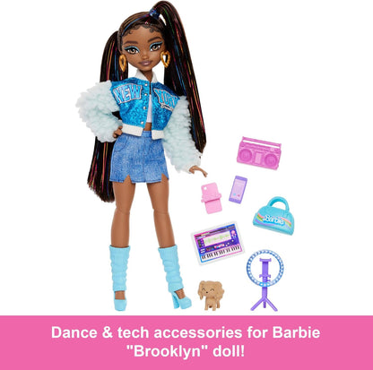 Barbie Dream Besties Doll and Accessories, Barbie “Brooklyn” Posable Fashion Doll with Long Black Hair, 9 Music Themed Pieces, HYC22