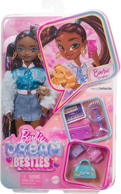 Barbie Dream Besties Doll and Accessories, Barbie “Brooklyn” Posable Fashion Doll with Long Black Hair, 9 Music Themed Pieces, HYC22