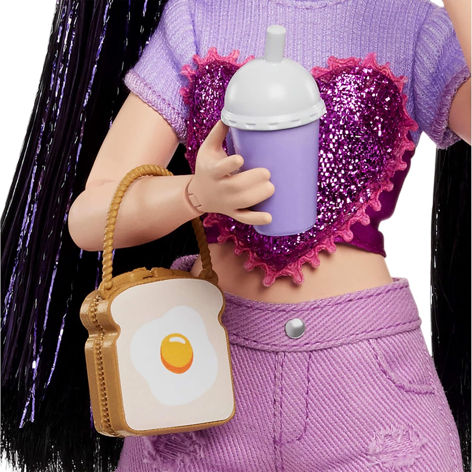 Barbie Dream Besties Doll and Accessories, Renee Posable Fashion Doll with Long Black Hair, 11 Video and Food Pieces, HYC24