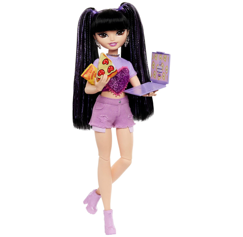 Barbie Dream Besties Doll and Accessories, Renee Posable Fashion Doll with Long Black Hair, 11 Video and Food Pieces, HYC24