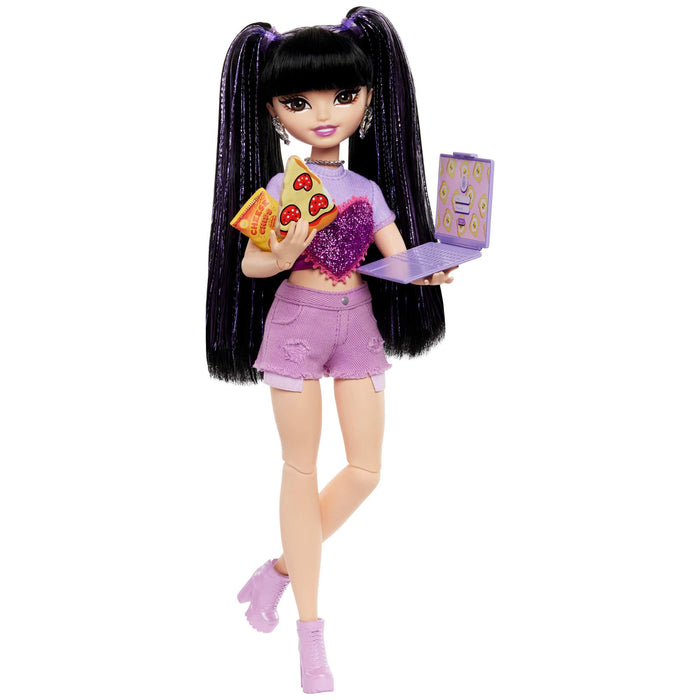 Barbie Dream Besties Doll and Accessories, Renee Posable Fashion Doll with Long Black Hair, 11 Video and Food Pieces, HYC24