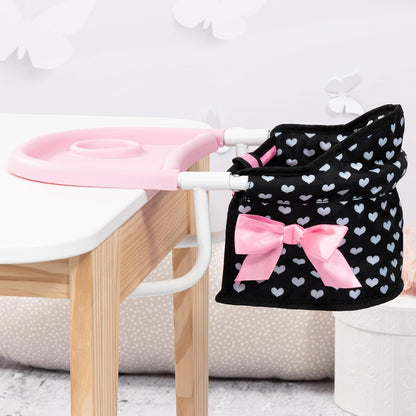 Bayer Design 65860AA Tafelstoel, kinderstoel voor poppen, accessoires, zwart met witte hartjes