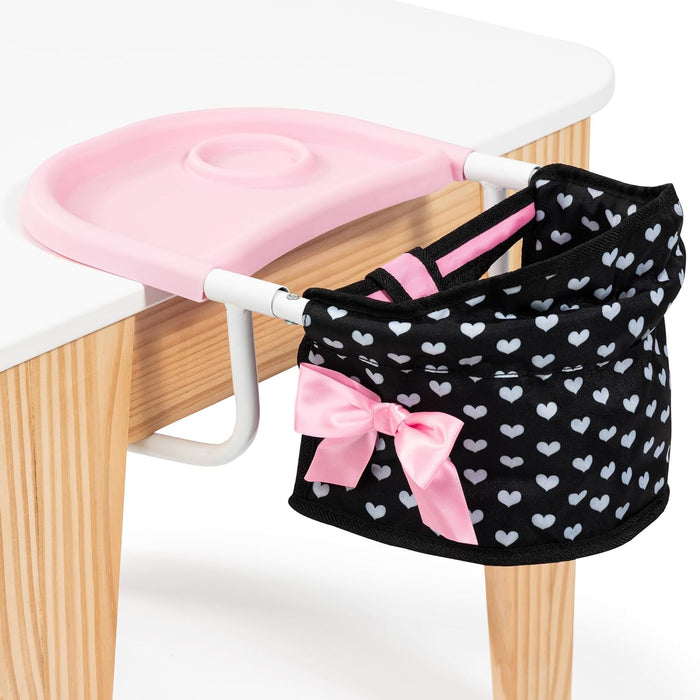 Bayer Design 65860AA Tafelstoel, kinderstoel voor poppen, accessoires, zwart met witte hartjes