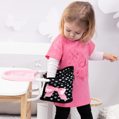 Bayer Design 65860AA Tafelstoel, kinderstoel voor poppen, accessoires, zwart met witte hartjes