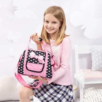 Bayer Design 69060AA Wickeltasche für Puppen, Winkelunterlage, Stoffwindel, Puppenzubehör, Tasche, Schwarz, Rosa