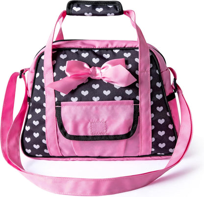 Bayer Design 69060AA Wickeltasche für Puppen, Winkelunterlage, Stoffwindel, Puppenzubehör, Tasche, Schwarz, Rosa