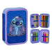 Stitch Pennenetui met 3 vakken, blauw, 12,5 x 4,5 x 19,5 cm, van polyester en pvc, met ritssluiting, inclusief accessoires, origineel product, ontworpen in Spanje, Blauw, Stitch etui met 3 vakken