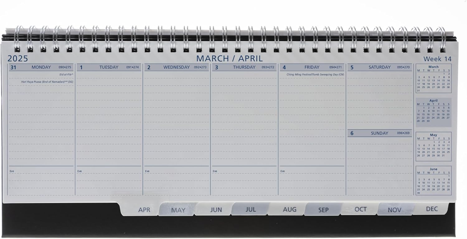 Collins Colplan 2025 - Week to View Deskline Week to View (CDL1-25) - Weekly Wiro-Bound Freestanding Desk Calendar