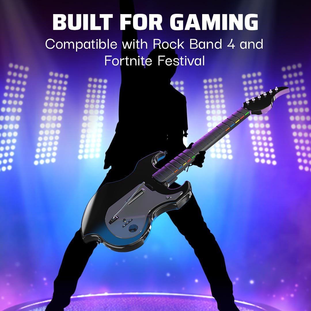 PDP RIFFMASTER Wireless Guitar Controller for PlayStation 5 and PlayStation 4, PS5/PS4, Rock Band 4, Audio Jack, Rechargeable Battery, Officially Licensed by Sony - Black