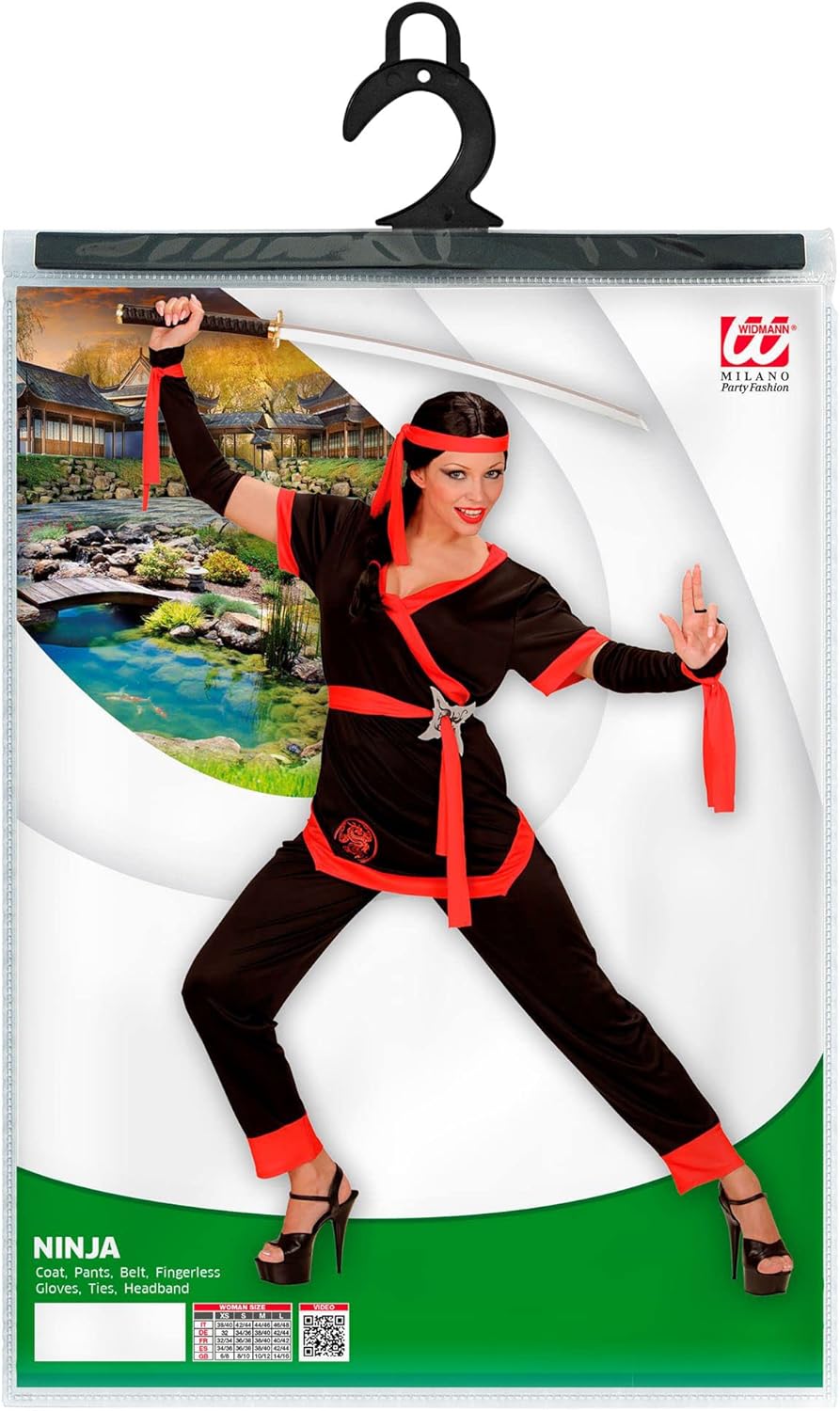 Widmann 05869 Ninja Girl Costume, Black, Red, XS