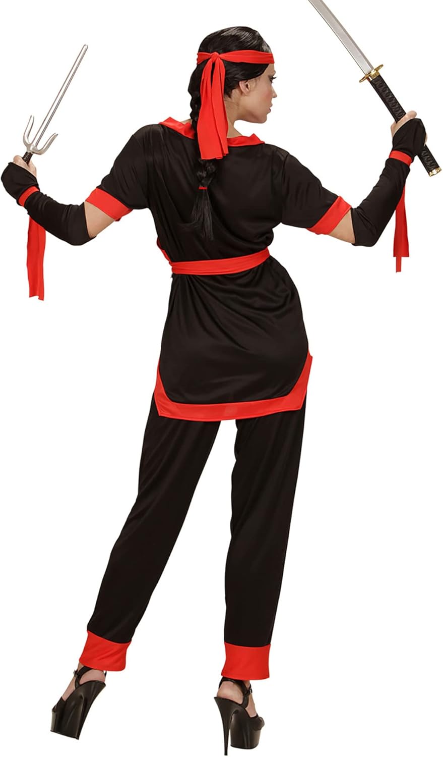 Widmann 05869 Ninja Girl Costume, Black, Red, XS