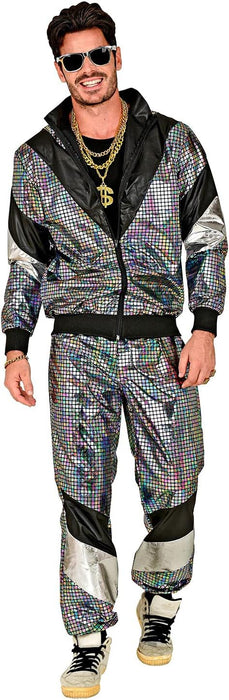 WIDMANN 80s Tracksuit Costume, Multi-Colour, Jacket and Trousers, Disco, Jogging Suit, Retro Style, Bad Taste Party, Carnival