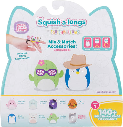 Squish-a-longs by Original Squishmallows 8 Pack - Series 1, Style 1 - (8) 1” Mini-Squish with 2 Accessories, Ring, and Collector’s Guide - Collect, Trade, & Play