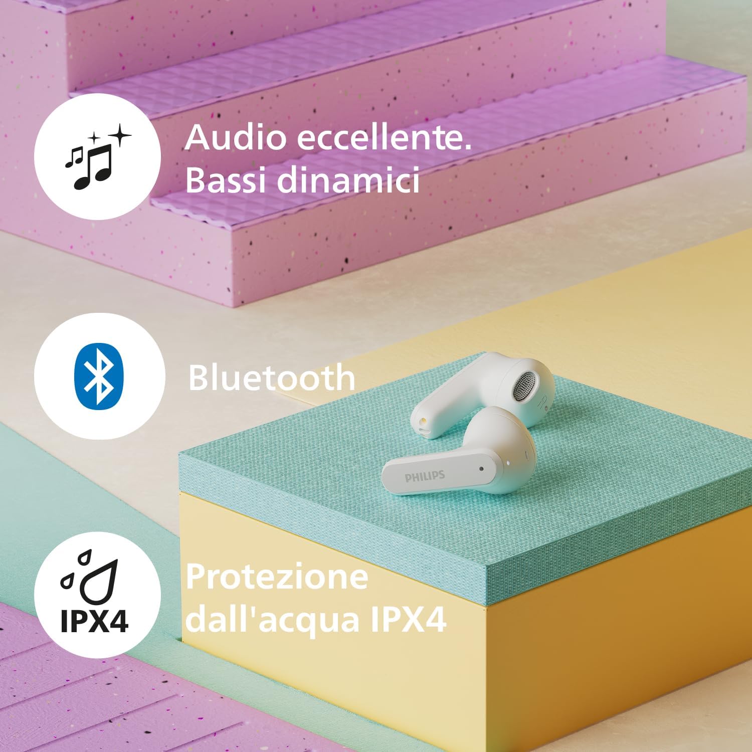 PHILIPS TAT2139WT/00 True Wireless In Ear Bluetooth Headphones - Small buds. Great value Natural sound. Dynamic bass, Pocket-sized charging case, Clear calls