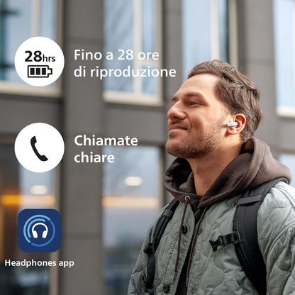 PHILIPS TAT2139WT/00 True Wireless In Ear Bluetooth Headphones - Small buds. Great value Natural sound. Dynamic bass, Pocket-sized charging case, Clear calls