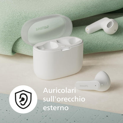 PHILIPS TAT2139WT/00 True Wireless In Ear Bluetooth Headphones - Small buds. Great value Natural sound. Dynamic bass, Pocket-sized charging case, Clear calls