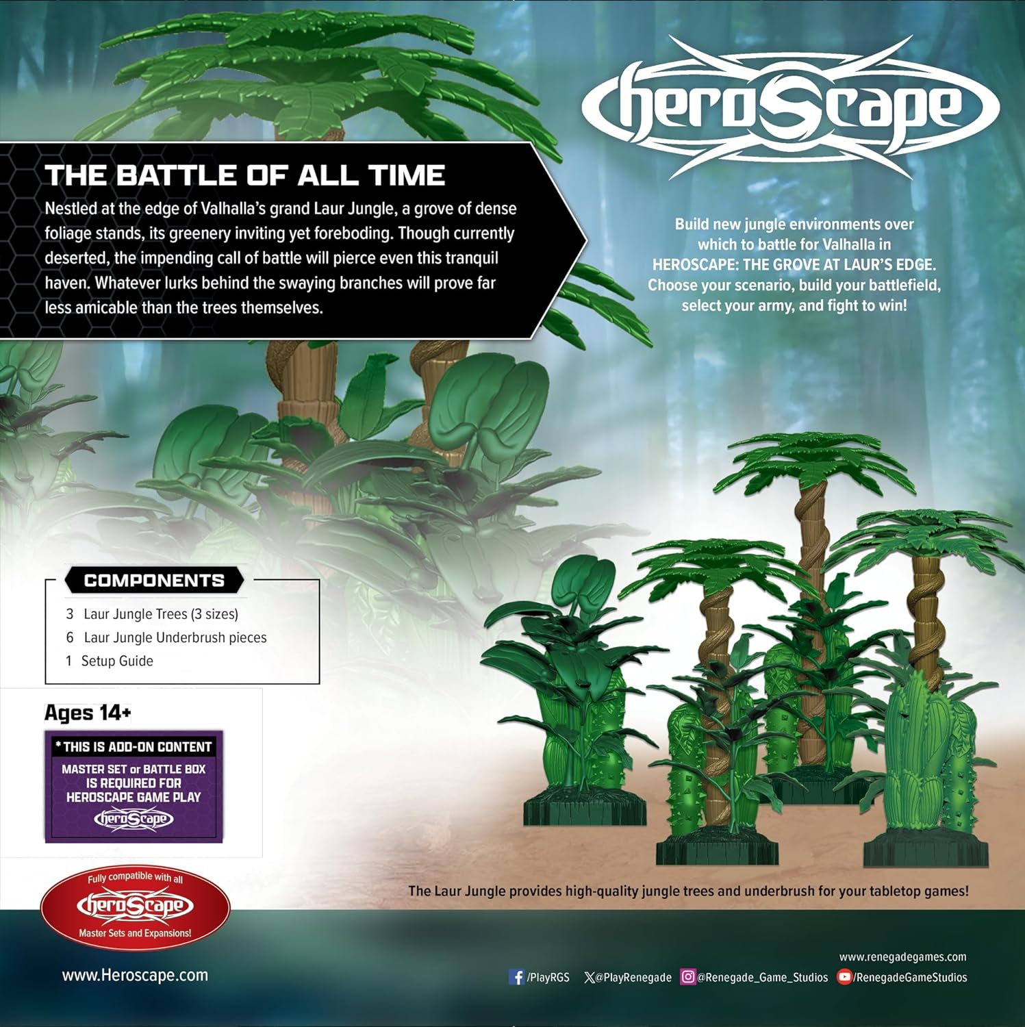 Renegade Game Studios Heroscape The Grove at Laur's Edge Terrain Pack | Build New Jungle environments Over which to Battle for Valhalla Contains : 3 Laur Jungle Trees 6 Laur Jungle Underbrush