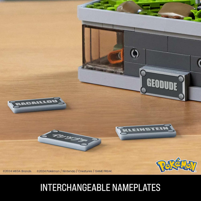 MEGA Pokémon Mini figura de Geodude con movimiento, Set de bloques de construcción que se mueven al apretar un botón, 355 piezas, juguete de colección para adultos y fans +13 años, HWR79