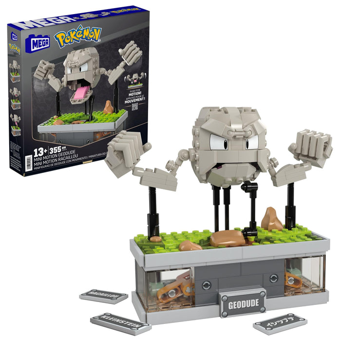 MEGA Pokémon Mini figura de Geodude con movimiento, Set de bloques de construcción que se mueven al apretar un botón, 355 piezas, juguete de colección para adultos y fans +13 años, HWR79
