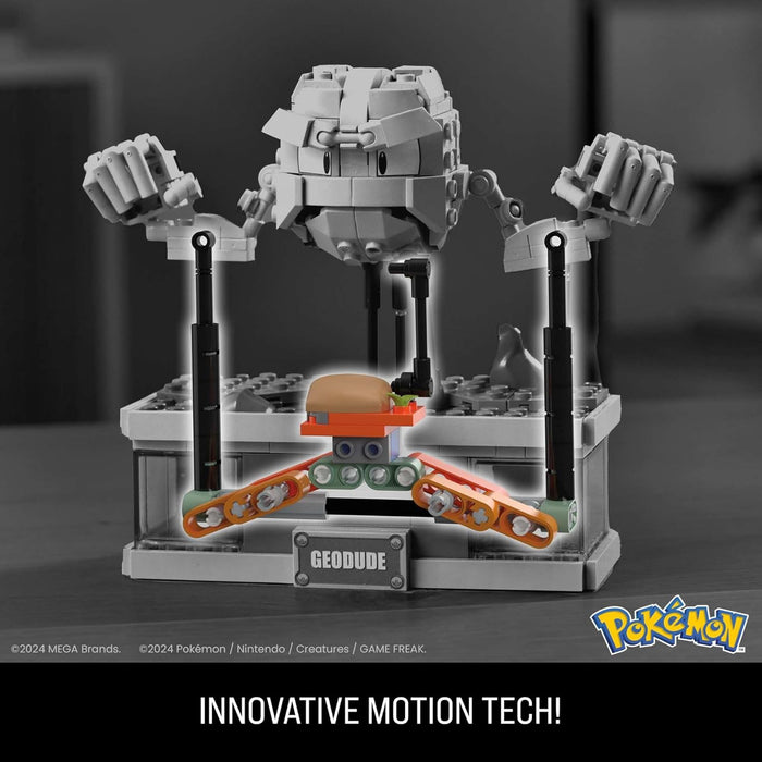 MEGA Pokémon Mini figura de Geodude con movimiento, Set de bloques de construcción que se mueven al apretar un botón, 355 piezas, juguete de colección para adultos y fans +13 años, HWR79