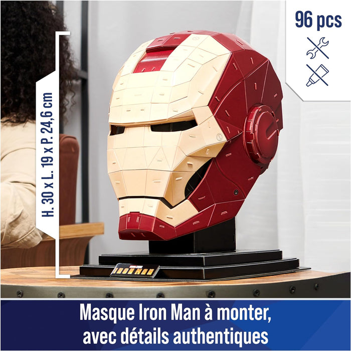 4 D Puzzles 6069819 4D, Marvel, Model Set with Stand, 96 Pieces | Iron Man Helmet, Table Decoration | Building Toys | 3D Puzzles for Adults and Teenagers