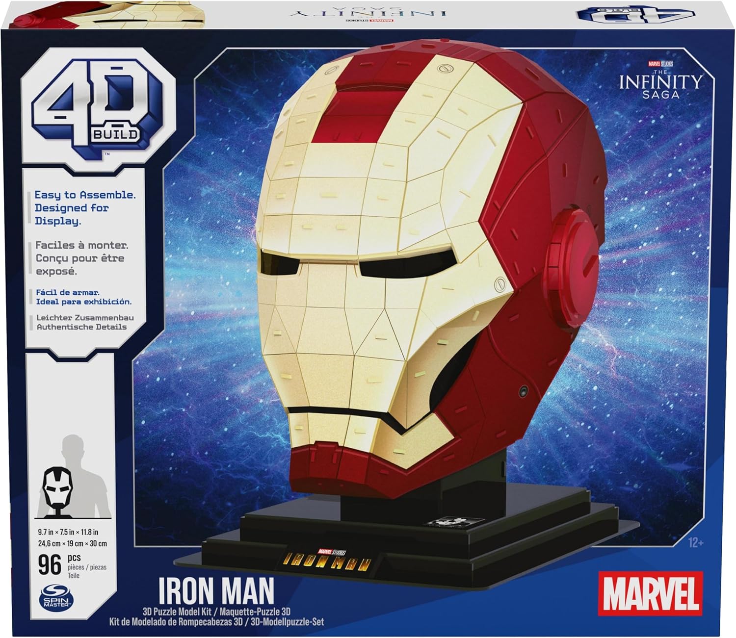 4 D Puzzles 6069819 4D, Marvel, Model Set with Stand, 96 Pieces | Iron Man Helmet, Table Decoration | Building Toys | 3D Puzzles for Adults and Teenagers