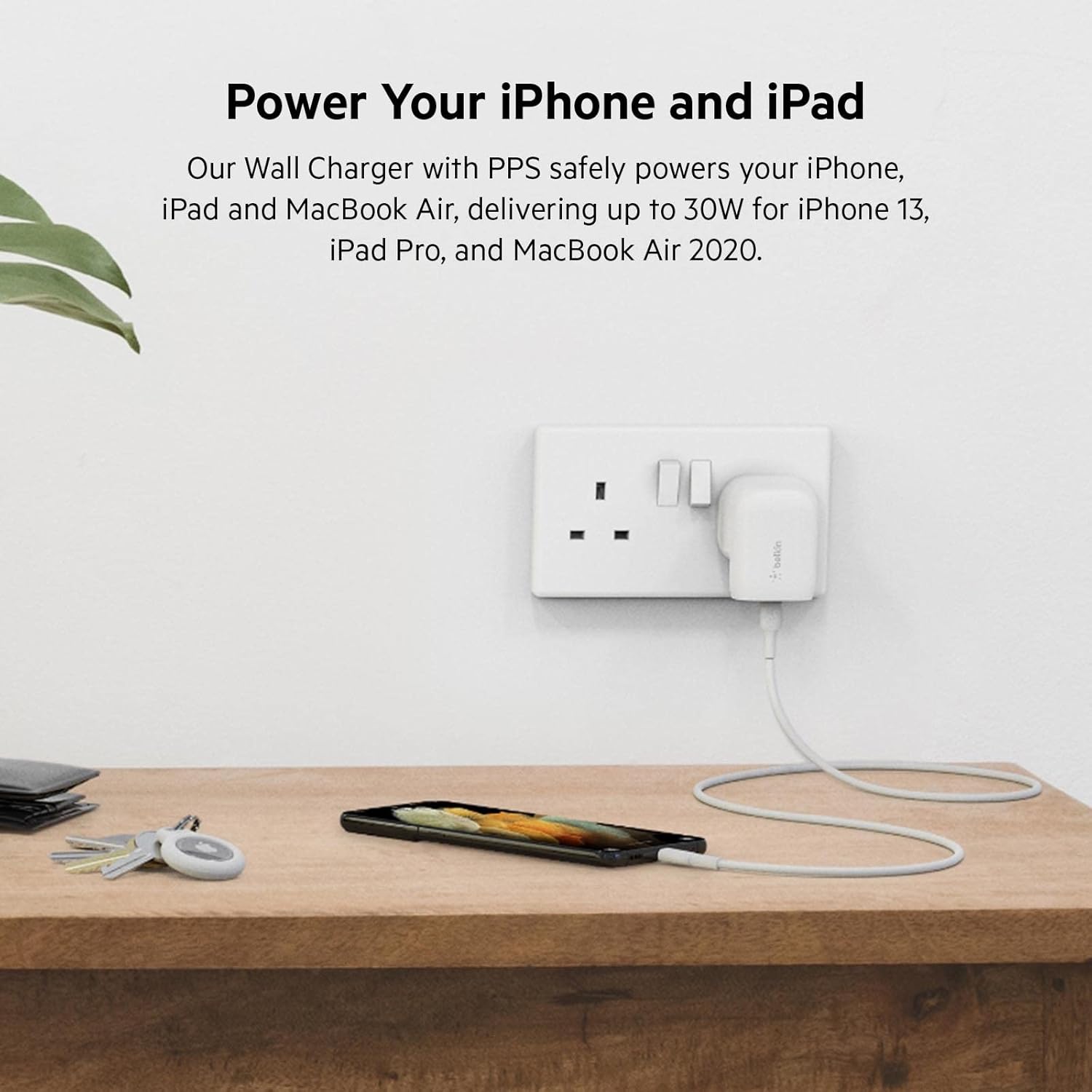 Belkin 30W USB C Wall Charger with USB-C to Lightning Cable, PPS, PowerDelivery, USB-IF Certified PD 3.0 Fast Charging for iPhone 14/14 Plus, Pro, Pro Max, and More