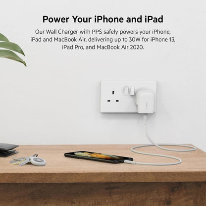 Belkin 30W USB C Wall Charger with USB-C to Lightning Cable, PPS, PowerDelivery, USB-IF Certified PD 3.0 Fast Charging for iPhone 14/14 Plus, Pro, Pro Max, and More