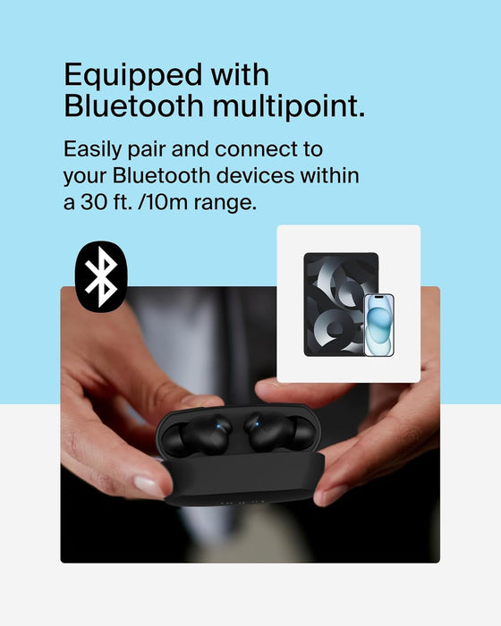 Belkin SoundForm Rhythm True Wireless Earbuds with Built-in Microphone, USB-C Fast Charging, 28H Battery Life, IPX5 Water Resistance - Bluetooth Earbuds for iPhone, iPad, Galaxy, Pixel & More