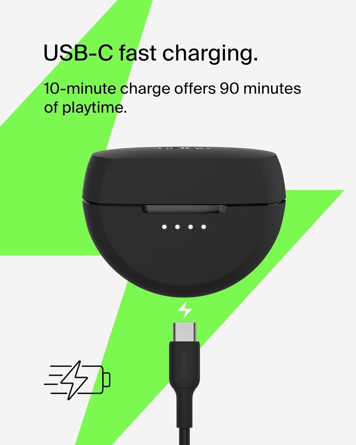 Belkin SoundForm Rhythm True Wireless Earbuds with Built-in Microphone, USB-C Fast Charging, 28H Battery Life, IPX5 Water Resistance - Bluetooth Earbuds for iPhone, iPad, Galaxy, Pixel & More