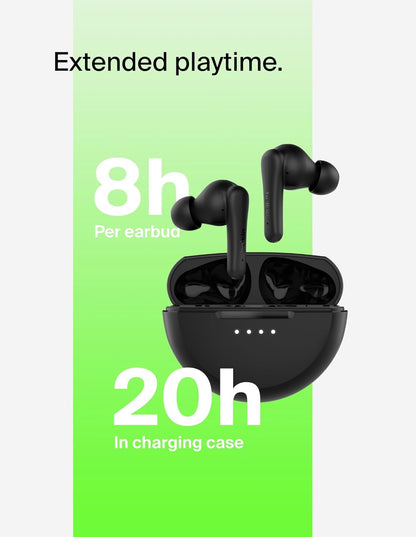 Belkin SoundForm Rhythm True Wireless Earbuds with Built-in Microphone, USB-C Fast Charging, 28H Battery Life, IPX5 Water Resistance - Bluetooth Earbuds for iPhone, iPad, Galaxy, Pixel & More