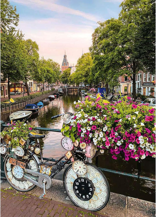 Ravensburger 12000780 - Bicycle and Flowers in Amsterdam - 1000 pieces jigsaw puzzle – Puzzle for adults and kids age 14 years up, jigsaw puzzle Amsterdam