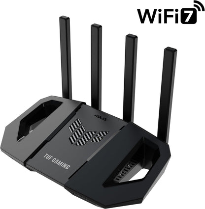 ASUS TUF Gaming BE3600 - Router WiFi 7 de Doble Banda, WiFi 7 802.11be, 2,5 Gbps, Modo de Juego móvil, WiFi en Malla, Gear Accelerator, QoS Adaptable, Redireccionamiento de Puertos, Mobile Tethering