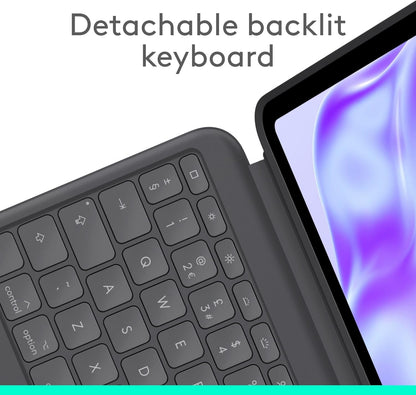 Logitech Combo Touch iPad Pro 13-inch (M4)(2024) Keyboard Case - Detachable backlit keyboard with kickstand, comfortable typing, multi-use mode, QWERTY UK English Layout - Graphite
