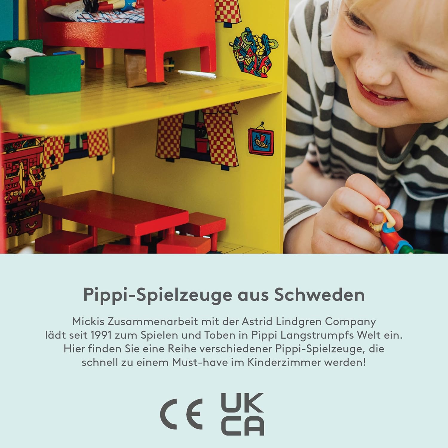 Pippi Langstrumpf Mini Puppenhaus Figuren–Kunststoff Puppenhaus Zubehör–Pippi Figuren für Mädchen und Jungen– Alter 3+,Größe 10 cm