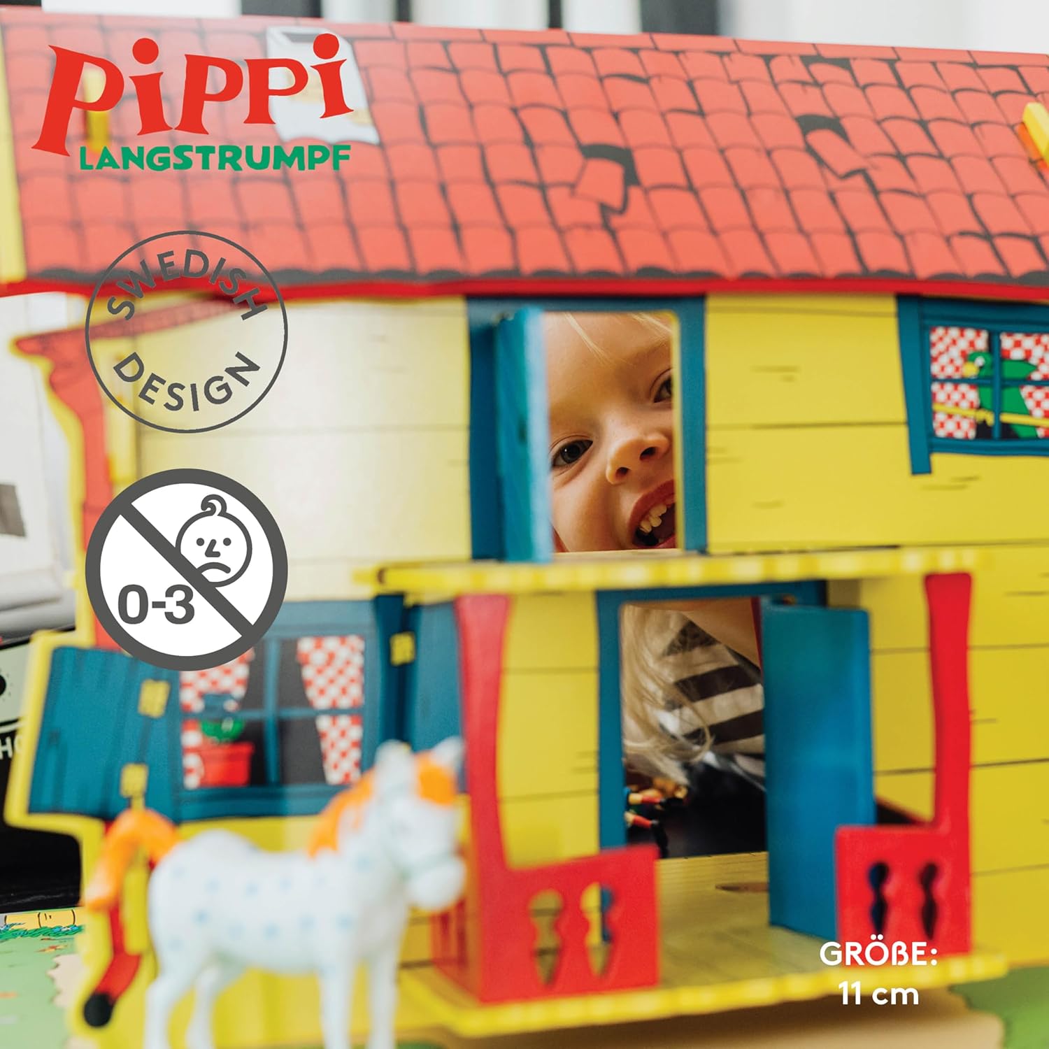 Pippi Langstrumpf Mini Puppenhaus Figuren–Kunststoff Puppenhaus Zubehör–Pippi Figuren für Mädchen und Jungen– Alter 3+,Größe 10 cm