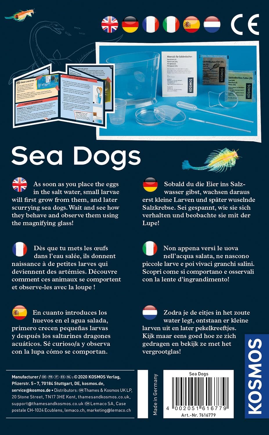 Kosmos 616779 Sea Dogs - Breed Prehistoric Crabs Yourself Dinosaurier Experiment Set for Children with multilingual Instructions (DE, EN, FR, IT, ES, NL), Multi-Coloured, 21 x 13 x 5.5 cm