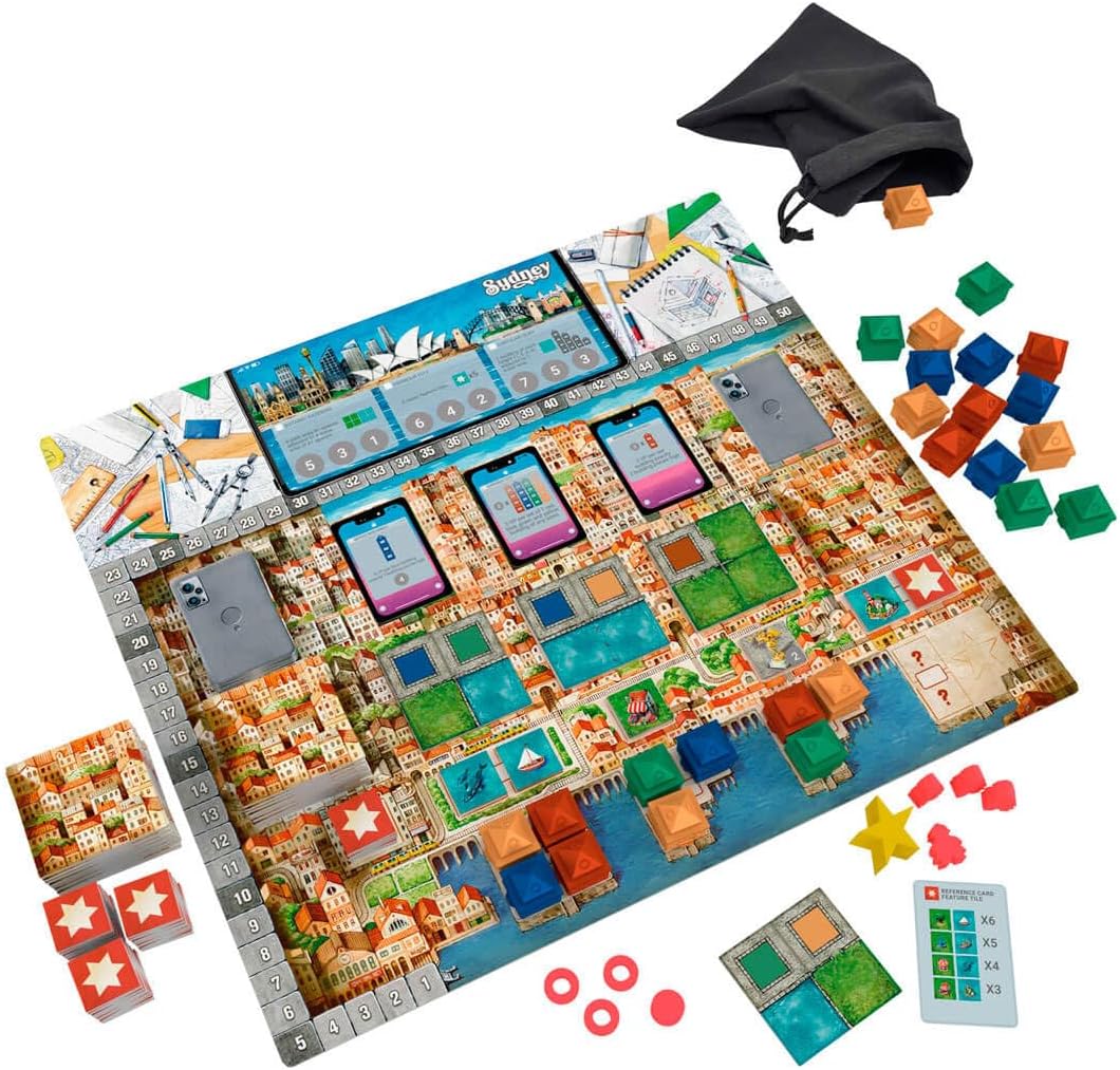 DEVIR - Cities- Action and Resource City-Building Game - Competitive and Strategic Board Games for Adults and Kids - 2 to 4 Players, For Ages 10+
