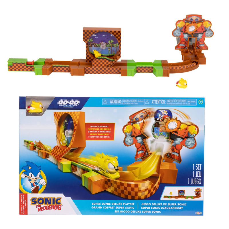 SONIC THE HEDGEHOG Go Go Racers Deluxe Playset with Diecast Super Sonic Figure, Combine with The Sonic Adventure Playset and Knuckles Adventure Playset
