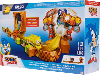 SONIC THE HEDGEHOG Go Go Racers Deluxe Playset with Diecast Super Sonic Figure, Combine with The Sonic Adventure Playset and Knuckles Adventure Playset