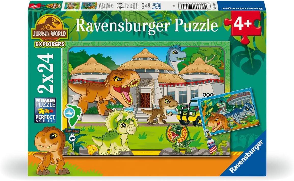 Ravensburger Kinderpuzzle 12001057 - Leben in der Wildnis - 2x24 Teile Jurassic World Explorers Puzzle für Kinder ab 4 Jahren
