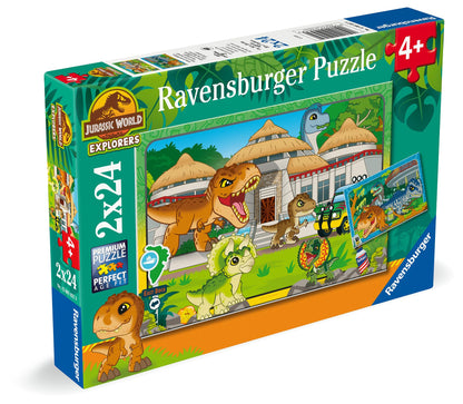 Ravensburger Kinderpuzzle 12001057 - Leben in der Wildnis - 2x24 Teile Jurassic World Explorers Puzzle für Kinder ab 4 Jahren