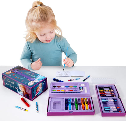 Disney Frozen Frozen Kids 52st Kleurkunst Briefpapier Set met Aquarel Vilt Tip Pennen Kleurpotloden en Potloden Reisset voor Kinderen, 13,27 g (Pack van 52) (0000563356