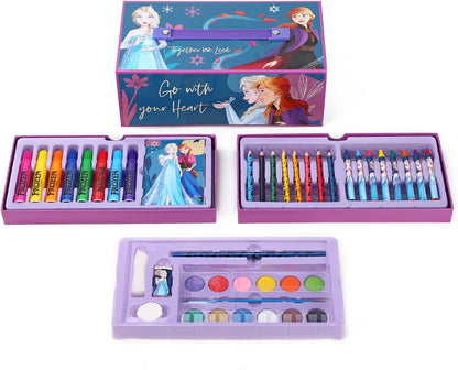 Disney Frozen Frozen Kids 52st Kleurkunst Briefpapier Set met Aquarel Vilt Tip Pennen Kleurpotloden en Potloden Reisset voor Kinderen, 13,27 g (Pack van 52) (0000563356
