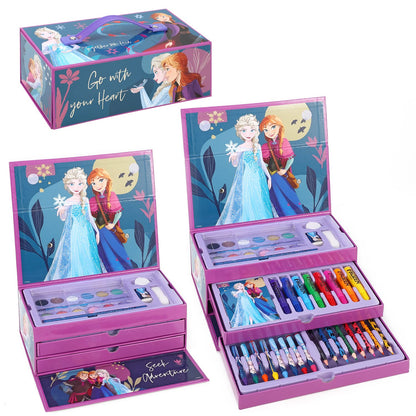 Disney Frozen Frozen Kids 52st Kleurkunst Briefpapier Set met Aquarel Vilt Tip Pennen Kleurpotloden en Potloden Reisset voor Kinderen, 13,27 g (Pack van 52) (0000563356