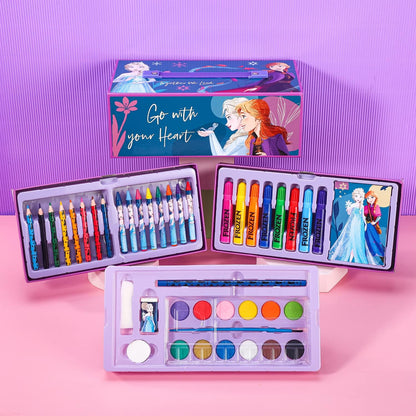 Disney Frozen Frozen Kids 52st Kleurkunst Briefpapier Set met Aquarel Vilt Tip Pennen Kleurpotloden en Potloden Reisset voor Kinderen, 13,27 g (Pack van 52) (0000563356